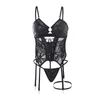 Reggiseni set di corpi di pelle in lattice set di giarrettiera sexy per le donne perizoni in pizzo vuoto su orsacchiotto babydoll femme costumi erotici