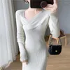 Abiti casual moda francese autunno inverno inverno a maglia vestito lungo donna elegante donna elegante chic a collo asimmetrico sirena maglione maglione