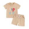 Kledingsets Baby Girl 2pcs Zomeroutfits Korte mouwbrief Borduurwerk Tops Shorts Set grote zusterkleding