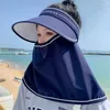 Brede rand hoeden vrouwen zonnebrand hoed zomer sjaal nek nekbescherming lege top dames vol gezicht masker zonnebonnet outdoor anti-ultraviolet cap