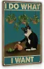 Set grappig zwart kat decor metalen tinnen bord ik doe wat ik wil schattige kat grappige metalen poster muur kunst decor bord voor badkamer tinnen bord