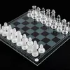 Jeu de jeux d'échecs en verre jeu de cartes d'échecs en verre solide fonctionnelles avec des pièces de parcours en verre givré clair pour les enfants adultes 240415