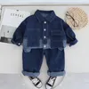 衣料品セット男の子デニム服2024年春の子供ファッションシャツコートパンツ2PCSベビートラックスーツのスーツキッズアウトフィット幼児