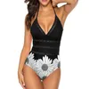 Dames badmode daisy boarder vrouwen geprint één stuk sexy backless zwempak v nek zomer strand slijtage daiss zwart wit