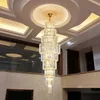 Nordisk villa Crystal Pendant Light Hotel Lobby Large Chandelier Loft Light Luxury Hollow Revolving Long Chandelier