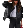 Designer Jackets For Women Leather Jacket Dames jas Crew Crew Neck Neck Zipper PU Paned Punk Style Solid Polyester Daily Outfit S XL Coats Designer Women Coat