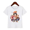 T-shirts Nieuwe aankomst 2024 T-shirt Fun anime One Piece Childrens Clothing Cartoon Print Student Boys/Girls Summer Cotton Cuasal Topl2404