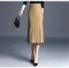 Röcke Frauen unregelmäßige Mesh Rock Band Splice High Taille Knie Khaki Split Office Lady Fashion Casual Street 2024