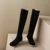 Stövlar Autumn Winter Women Knee High Concise Office Ladies Casual Low Heels Bekväma Skor Kvinna Ko Säke läder