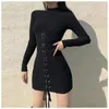 Повседневные платья Wepbel y2k вязаное платье Bodycon Женщины лето с длинным рукавом наполовину водонека