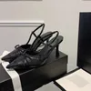 Top Quality Sexy Channel Femmes Pumps Pointy Bow Mesh Sandals Fashion Slingback Classic Kitten Talon High Single Shoes Taille 34-40
