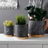 Planters krukor europeisk stil marmor cylindrisk keramisk blomkruka med guldfack hushållssugskopp trädgård dekoration q240429