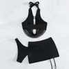 Bikini w dziedzinie strojów kąpielowych dla kobiet seksowne czarne kantar 3 sztuki kobiety kąpielowe z mesh spódnice 2024 Pływanie na plażę