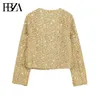 Damenjacken FBZA Frauen Fashion Spring Flip Pocket Crewneck Strickjacke Paillettenjacke Tweed Short Coats Chic Ladies Tops Mujer