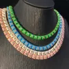 2024 New Square Shaped Bling CZ Neon Enamel Colorful Tennis Chain 16" Choker Necklace Luxury Women Wedding Gift Fashion Jewelry