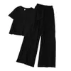 Frauen zwei Stückhosen 2-teiliger/set Womens T-Shirt und Hosen Set kurzärmeliges elastisches Taille Weitbein Home Textil