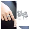 Band Anneaux S925 Sier Mignon Butterfly Designer pour femmes filles mode luxe Crystal Diamond Sweet Bow Bowknot Design chinois Nail Fi Dh3jh