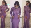 2019 Yeni Varış Lavanta Uzun Kollu Akslar Dantelli Illusion Resmi Tatil Giyim Prom Partisi Elbise Özel Yapımı Artı 3368952