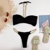 Frauen Badebekleidung sexy Halfter Rippenkette Bikini Set Frauen Badeanzug Zwei-Stück hochbein geschnittener Badeanzug Schwimmdame