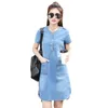 Party Dresses Denim Shirt For Women Short Sleeve Jean Dress Button Down Casual Tunic Top With Pockets