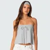 Women's Tanks Tube Top Summer In Fashion Woman Blouse 2024 Gray Crop Loose Casual Off Shoulder Sleeveless Backless Tank Tops With Ties