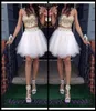 2020 Cheap Two Piece Ball Gown Homecoming Dresses With Gold Beaded Straps Tulle White Short Prom Dress Sweet 16 Gown9312777
