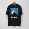 Hoogwaardige originele Rhuder Designer T Shirts Street Tide Snow Mountain Sunset Print Casual Round Round Neck Short Sleeve T-Shirt met 1: 1 Logo