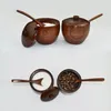 Dinnerware 1Pcs/Set Japanese Natural Wood Spice Jar With Lid Fashion Sugar Bowl Salt Free Spoon Kitchen Accessories
