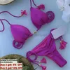 Swimons de maillots de bain pour femmes Couleur solide bikini plissé de maillot de bain à corde tissé à main