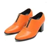 Dress Shoes British Style High Heel Men Genuine Leather Formal Candy Color Nightclub Party Man Zipper Dancer Short Boots