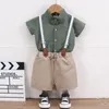 Kläder set baby pojke sommarkläder koreanska solida korta ärmskjortor overaller två stycken träning för barn pojkar designer kostymer kläder set