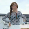 Koszule dla kobiet przezroczyste koszulki Kobiety oddychające w pełni meczowe miłosne słoneczne słoneczne z długim rękawem Summer Korean Style seksowne topy z siatki