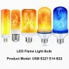 Украшения E27 E14 B22 USB светодиодные лампочки для светодиодных лампочек 85265V Светодиодный эффект пламени Светодиод Светодиод