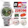 228396 DayDate A2836 VR3255 Automatische Herren Watch GMF V3 Meteoriate Baguette Diamond Lünette Grüne Arabisch Dial 904L Stahlarmband Super Edition Gewicht