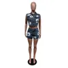 Women's Tracksuits 2 Pieces Set Sexy Summer Spring Fashion Women Flower Print Sleeveless Denim Jeans And Shorts Suit Matching Sets Outfit