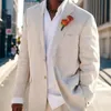 Linen Wedding Tuxedo for Groom Beige American Style Men Suits 2 sztuki plażowe mody mody z spodniami gotowymi do wysyłki 240419