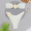 Fashionable and Trendy New Flowers Paired with Strapless Split Triangle Sexy Bikini Multi-color Swimsuit
