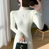 Lässige Kleider eleganter koreanischer Herbst im Winter gestrickt Falten Midi Vestidos Frauen halbe Hochharmärme Langarm ein Linie Bottoming Pullover Kleid