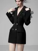 Abiti casual stile di lusso elegante vestito blazer neri per la moda da donna patchwork a doppio petto da donna mini