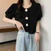 Frauenblusen Kimotimo Shirt Frauen französische süße dreidimensionale Blumen Puffarm Crop Top 2024 Sommer Chic Solid All Match Bluse