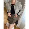 Giacche da donna Contrasta intrecciato intrecciato intrecciato in lana di lana cappotto Donne Spring Autumn 2024 Trend Slim Zipper High Waist Cropped Motorcycle