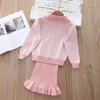 Kledingsets 2024 Brand Kids Girl Winter Des Set Cardigan en Dress Fashion 2 PCS gebreide trui voor baby