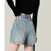 Summer Denim Shorts, Women's High Waisted Loose and Slimming Hot Small A-line Pants, Ruffled Straight Leg Pants
