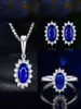 Ny ankomst Saprkling Luxury Jewelry Set 925 Sterling Silver Oval Cut Blue Sapphire Cz Diamond Women Wedding Earring Ring Necklace1204710