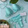 Swimons de maillots de bain pour femmes Couleur solide bikini plissé de maillot de bain à corde tissé à main