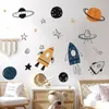 Handgeschilderde aquarel raket planeet muurstickers thuiskamer slaapkamer decor interieur voor kinderkamers 240426