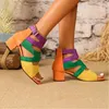 Scarpe eleganti da donna colorblock grossi sandali tallone sandali di moda tacchi a cerniera posteriore elegante tacchi con cerniera