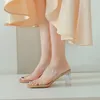 Talltor 2024 Summer Women High Heel Brand Design PVC Transparent Mjuka bekväma bilder Sandaler Damer Peep Toe Beach