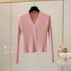 Women's Knits Wave V-neck Black White Pink Purple Cardigan Women Spring Autumn Korean Style Elegant Ladies Thin Slim Fitted Knit Sweater Top