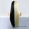 Perruques synthétiques cosplay à moitié noire et perruque avant en dentelle dorée adaptée à la couleur droite des femmes 613 Transparent synthétique sans coiffure de colle 150% Q240427